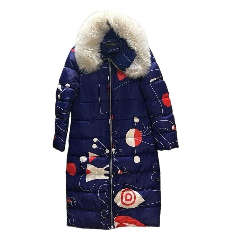 Long zipper winter coat with faux fur hood